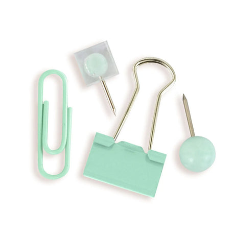 Estuche Dona con Clips y Pines, 64 pzas, Color Verde