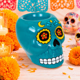 Calavera de Azúcar, Figura de Cerámica, Color Azul