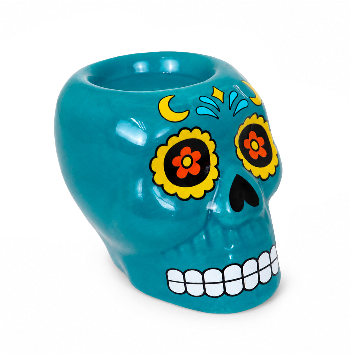 Calavera de Azúcar, Figura de Cerámica, Color Azul