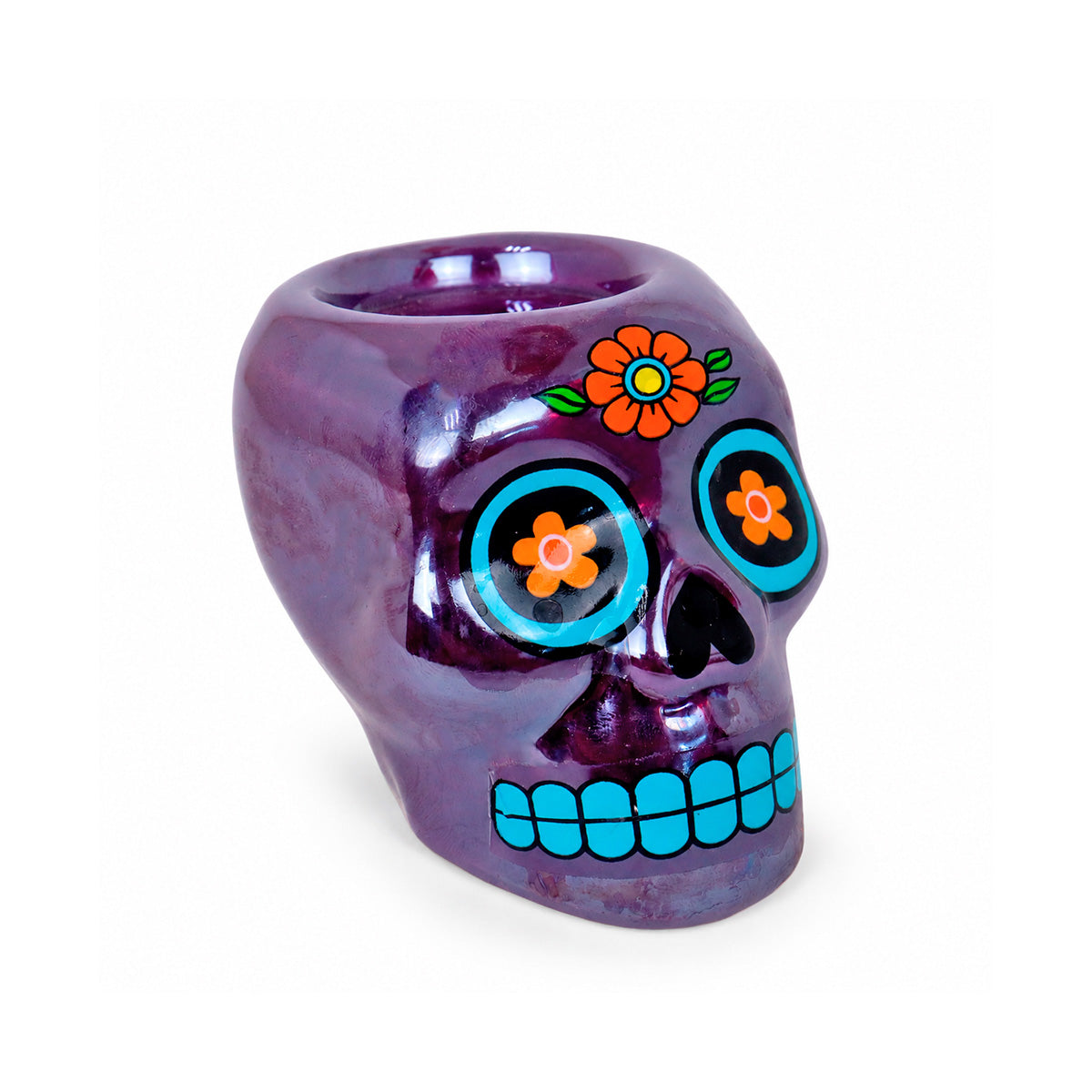 Calavera de Azúcar, Figura de Cerámica, Color Morado