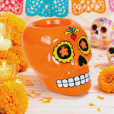 Calavera de Azúcar, Figura de Cerámica, Color Naranja