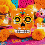 Calavera de Azúcar, Figura de Cerámica, Color Naranja