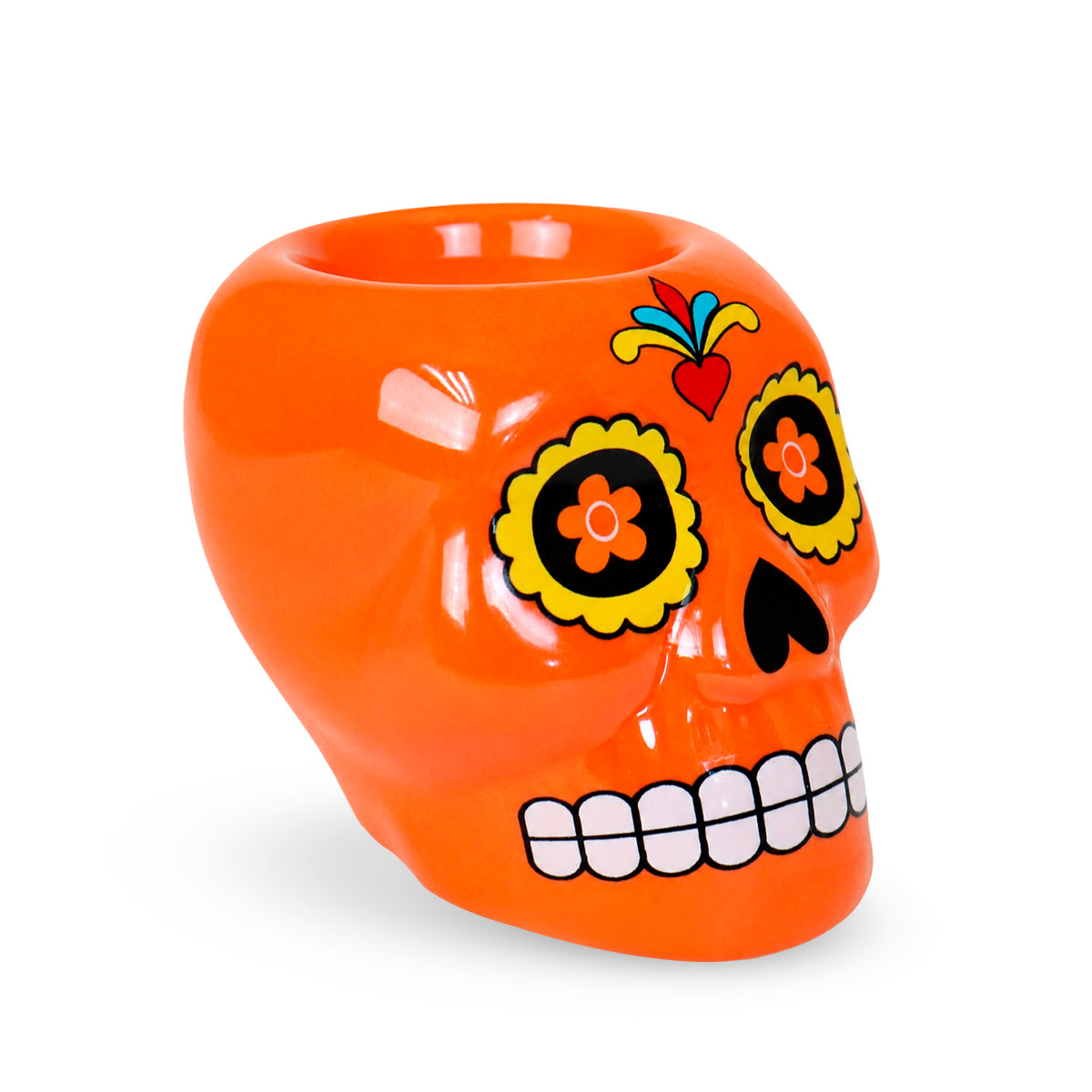 Calavera de Azúcar, Figura de Cerámica, Color Naranja