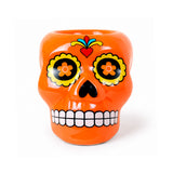 Calavera de Azúcar, Figura de Cerámica, Color Naranja