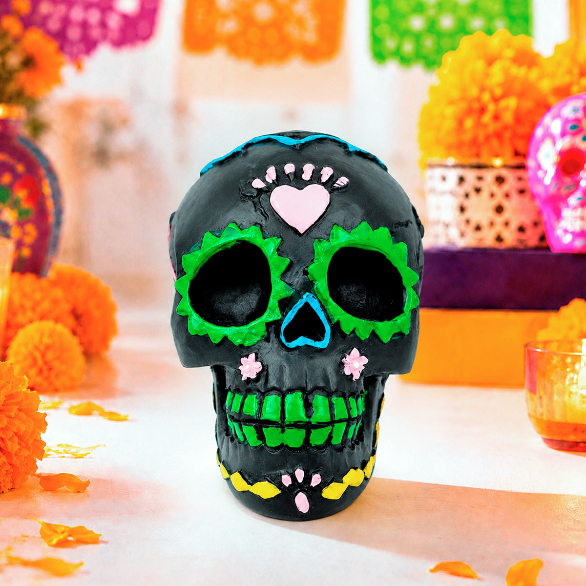 Calavera Figura de Cerámica, Color Negro