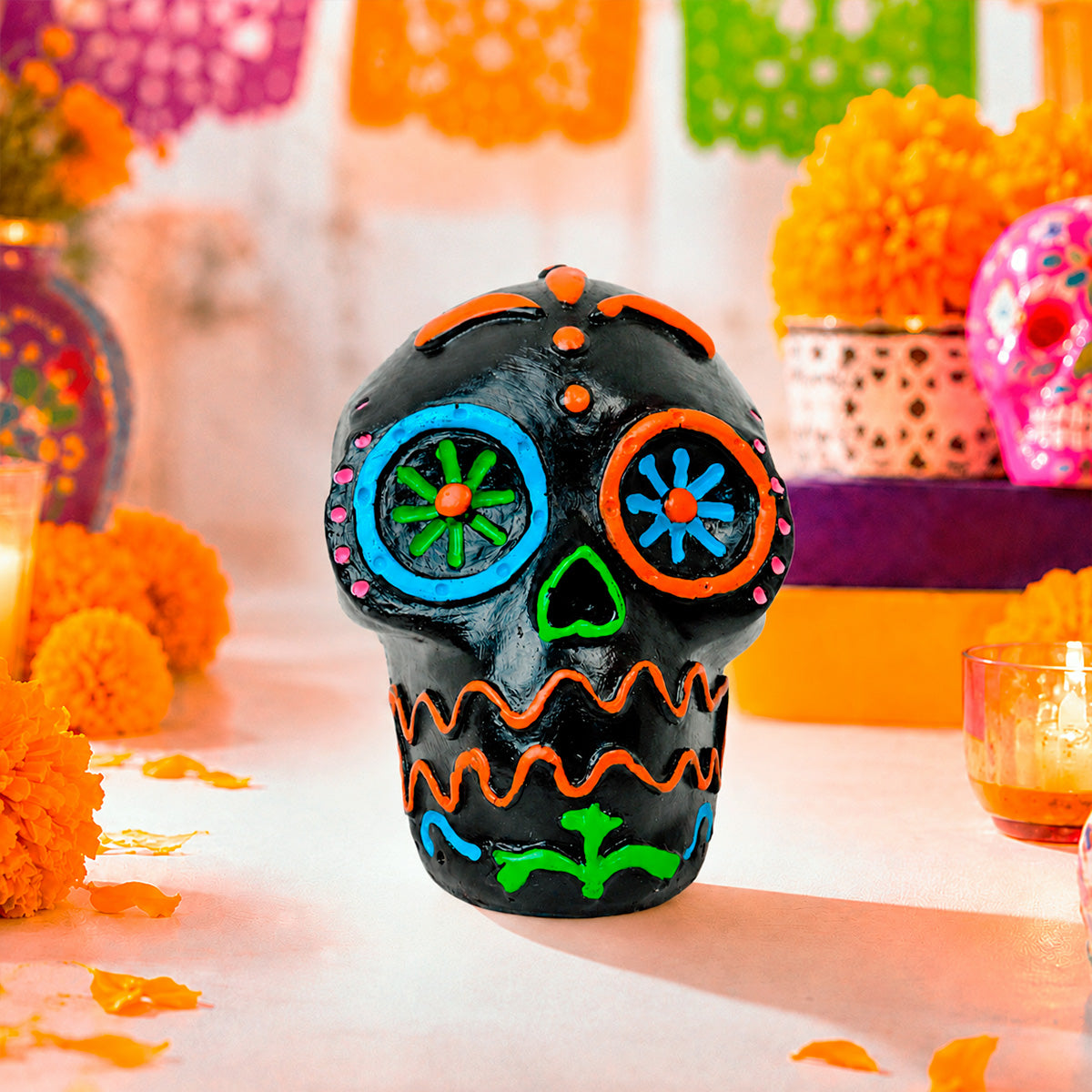 Calavera Figura de Cerámica, Color Negro