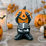 Esqueleto con Calabaza, Figura de Cerámica, Color Naranja