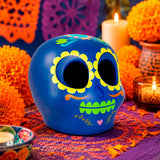 Calavera Decorativa de Dí­a de Muertos, Color Azul Marino