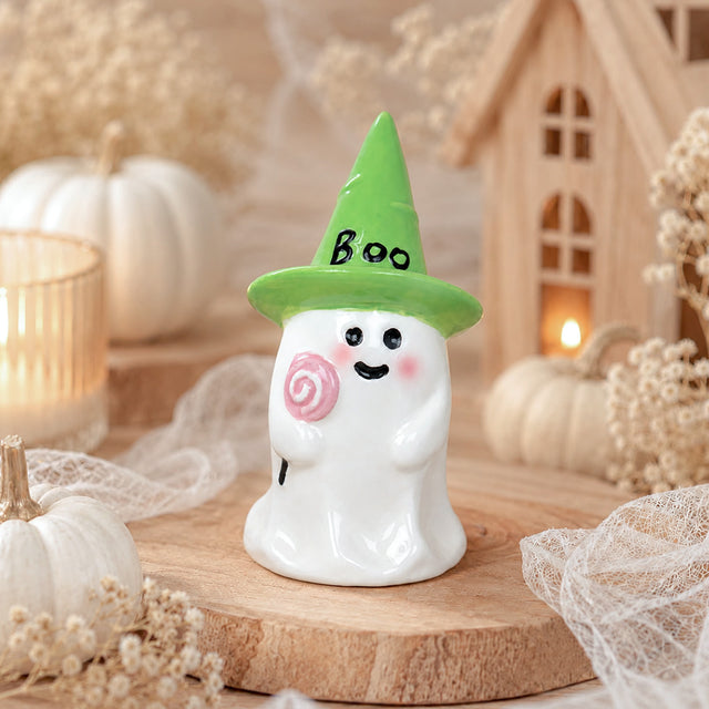 Figura de Cerámica, Fantasma con Sombrero Color Verde