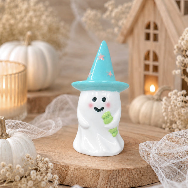 Figura de Cerámica, Fantasma con Sombrero Color Azul