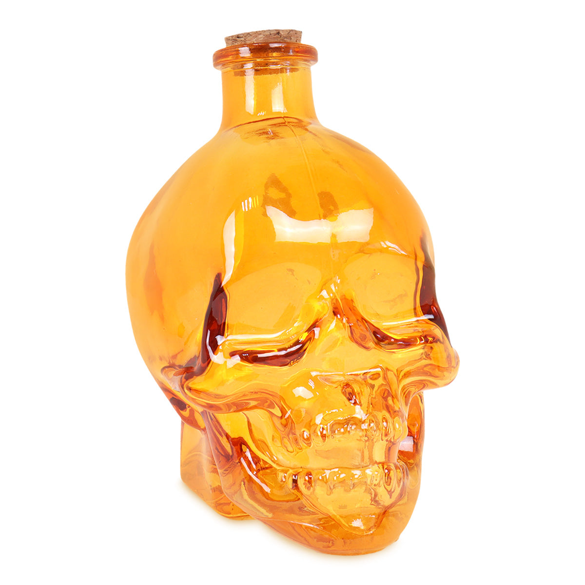 Botella de Vidrio en Forma de Cráneo, Color Naranja
