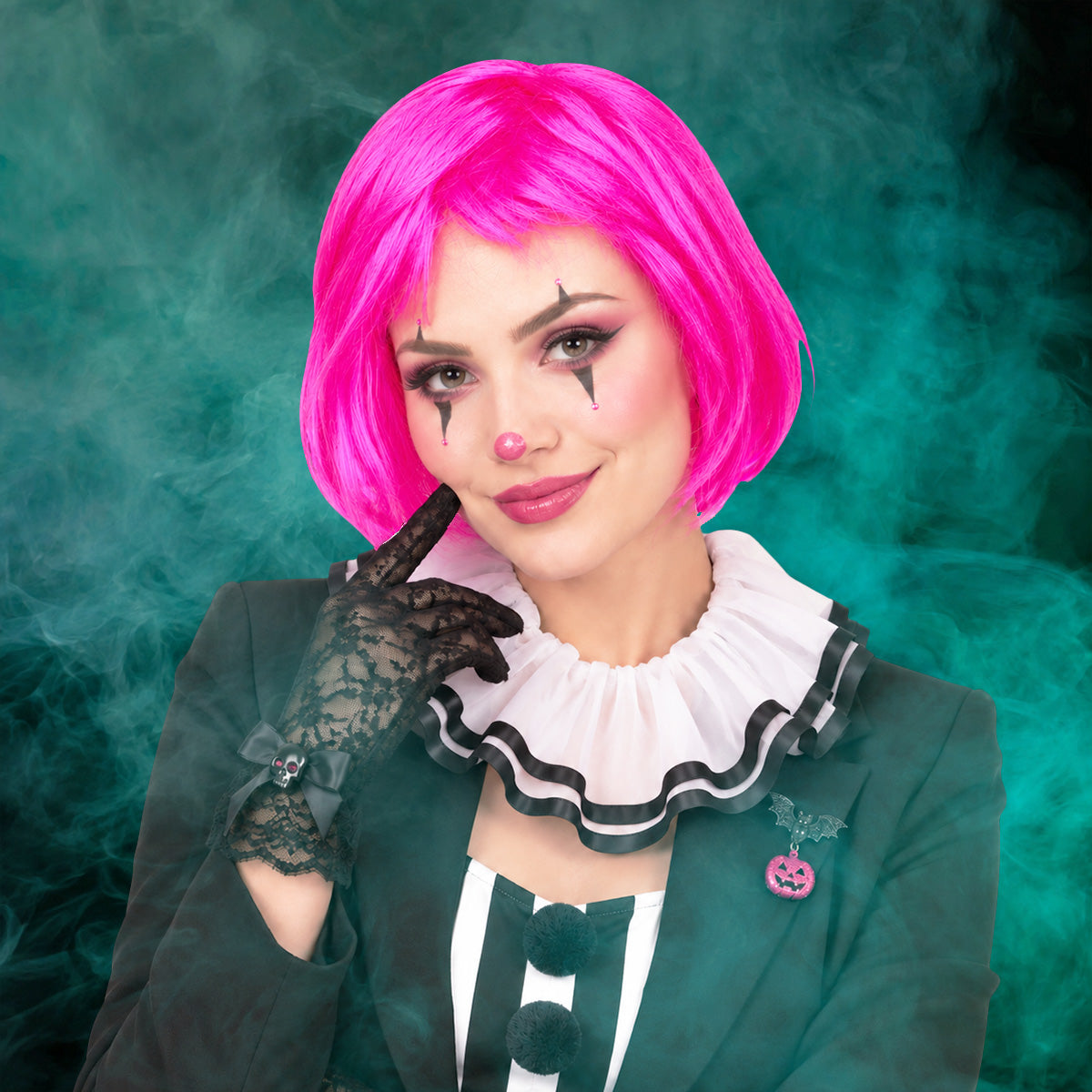 Peluca Corta para Halloween, Color Fiusha