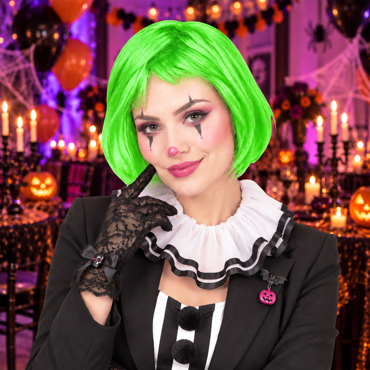 Peluca Corta para Halloween, Color Verde