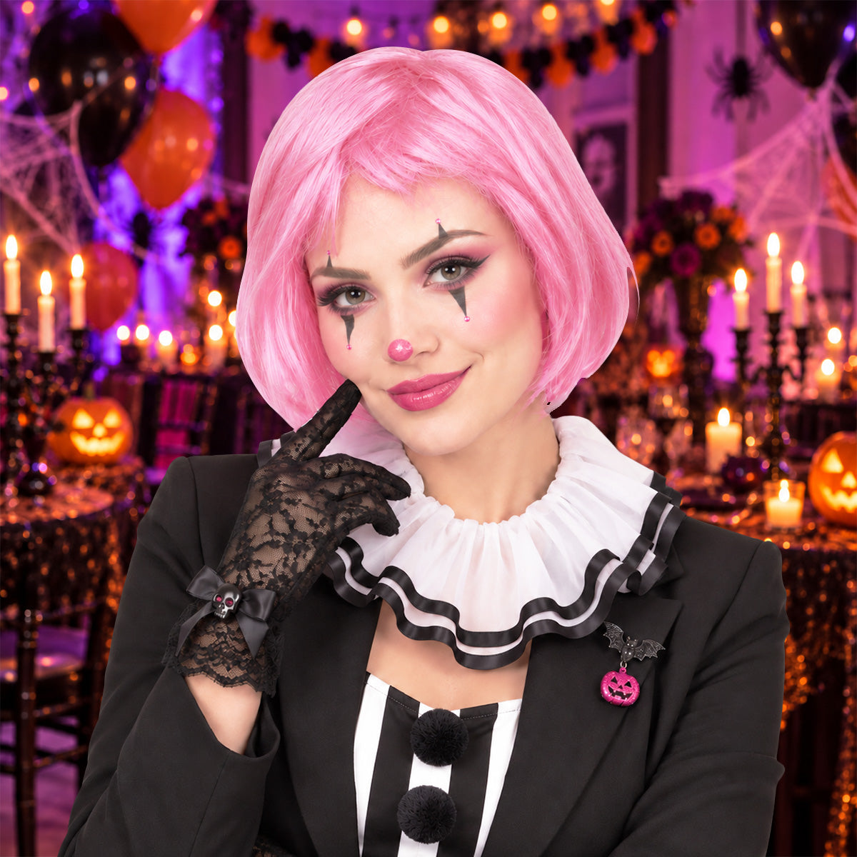 Peluca Corta para Halloween, Color Rosa