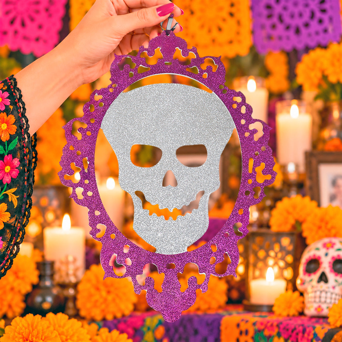 Adorno Colgante de Calavera para Halloween, Color Morado, 1 Pieza