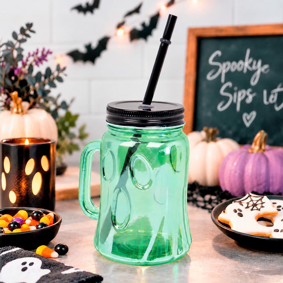 Vaso Fantasma para Halloween, Color Verde, 1 Pieza
