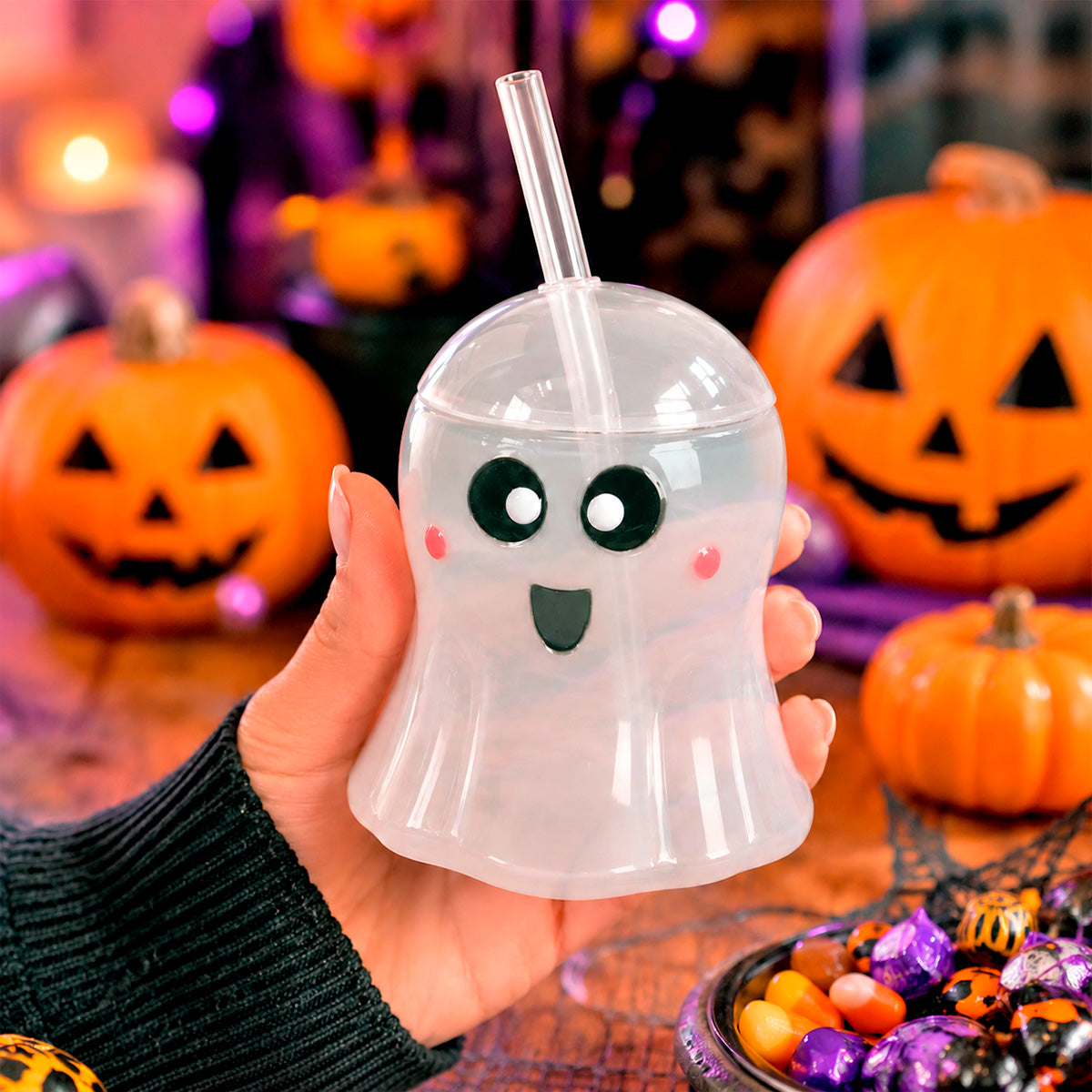 Vaso de Fantasma con Popote, Color Blanco