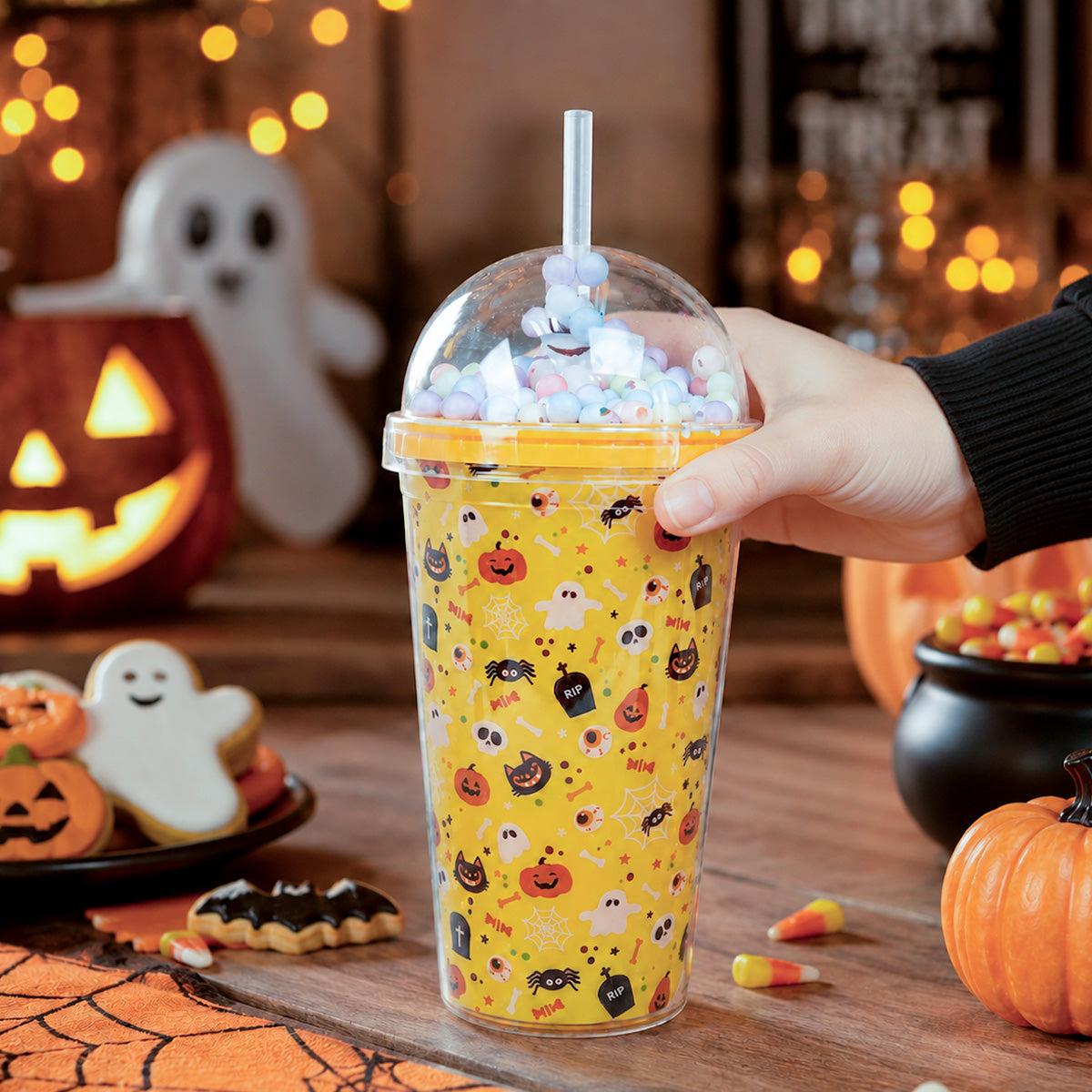 Vaso con Popote de Halloween, Color Amarillo