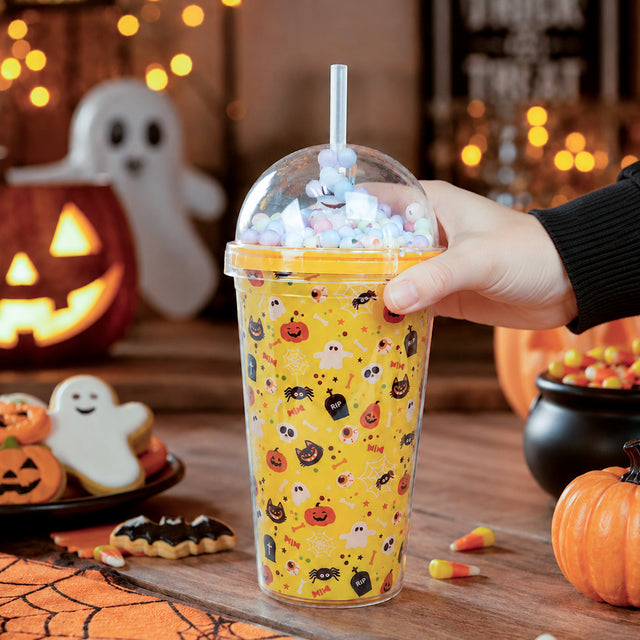 Vaso con Popote de Halloween, Color Amarillo