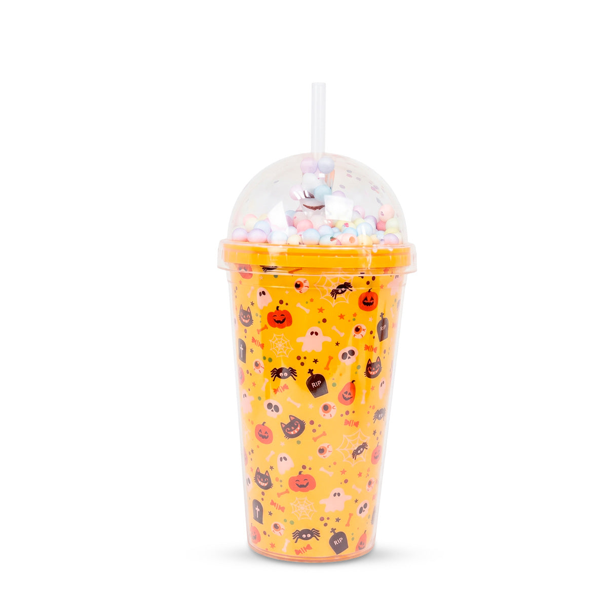 Vaso con Popote de Halloween, Color Amarillo