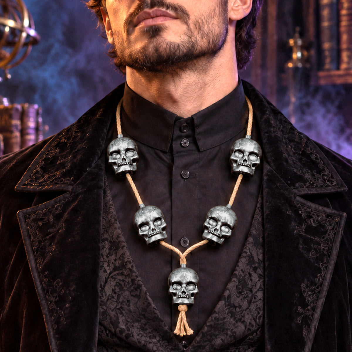 Collar de Calaveras para Halloween, Color Plateado