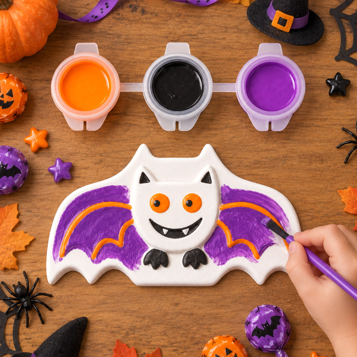 Set DIY de Pintura con Figura de Murciélago, 3 Colores y Brocha