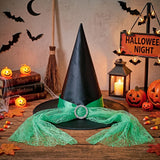 Sombrero de Bruja Negro Decorado, Color Verde