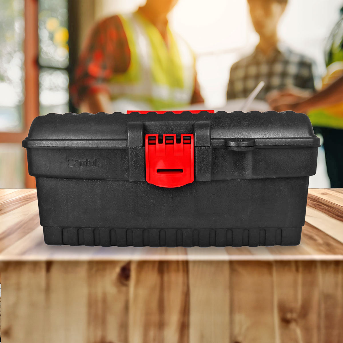 Caja de Herramientas con Broche de Plástico, Color Negro y Rojo