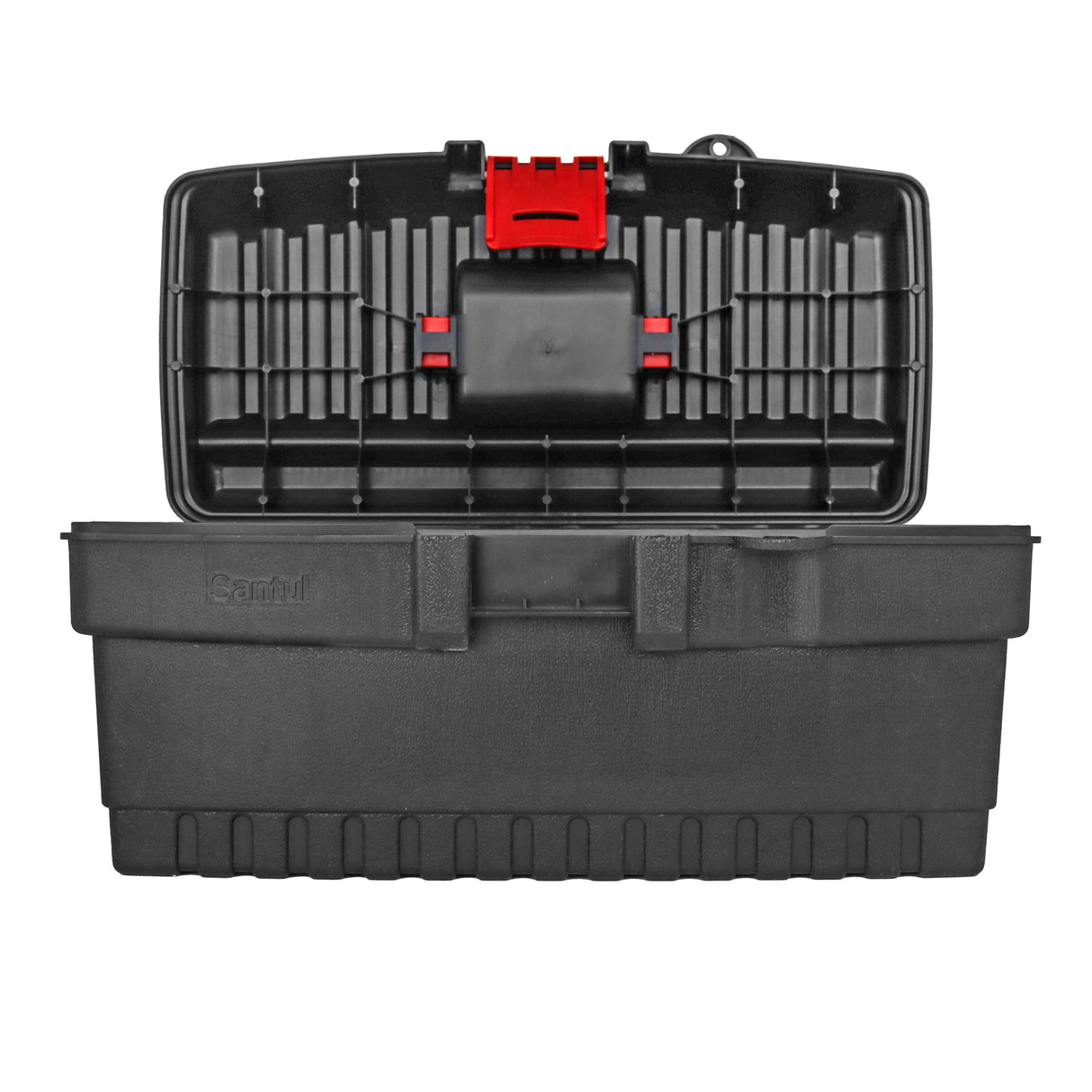 Caja de Herramientas con Broche de Plástico, Color Negro y Rojo