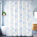 Cortina de Baño, Color Azul, Diseño Cuadros