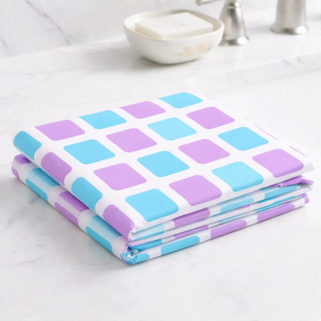 Cortina de Baño, Color Morado, Diseño Cuadros