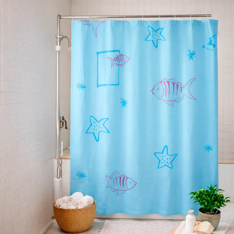 Cortina de Baño, Color Azul, Diseño Pez
