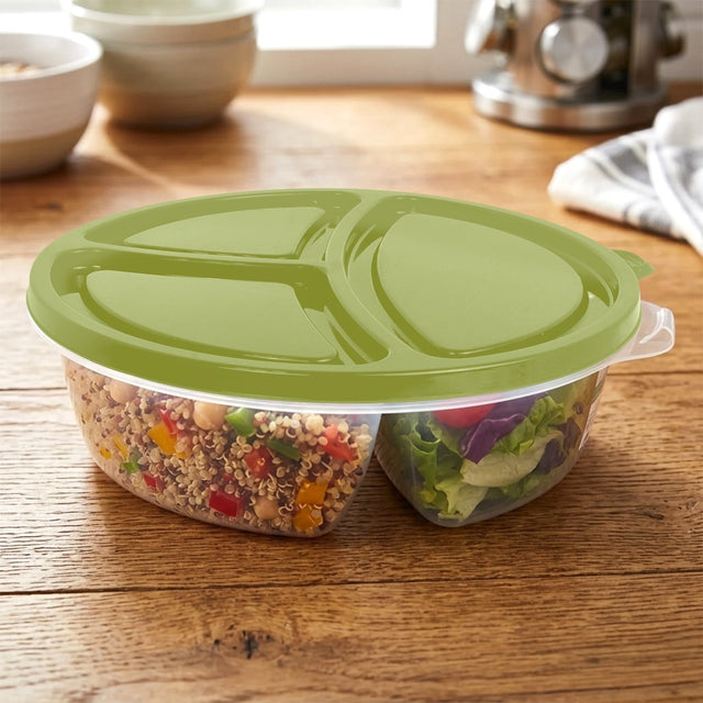 Contenedor de Plástico con 3 Divisiones, Color Verde