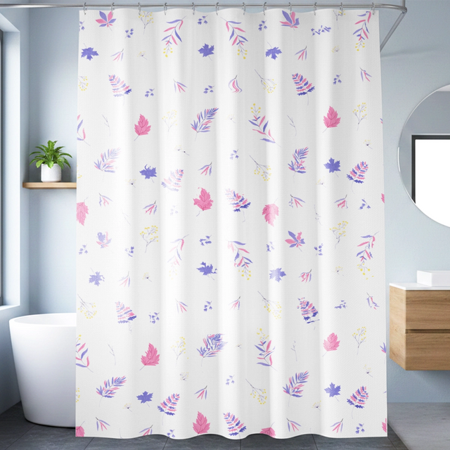 Cortina de Baño, Color Blanco, Diseño Plantas