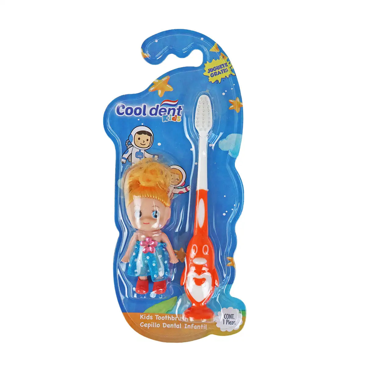 Cepillo Dental, Diseño Pingüino con Muñeca de Juguete, Cool Dent, Color Naranja