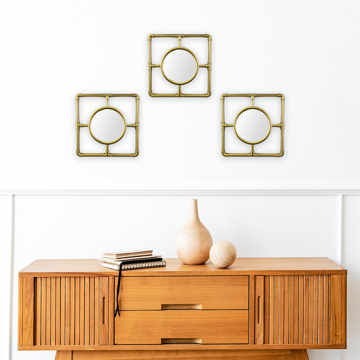 Set de 3 Espejos Circulares con Marco color Oro