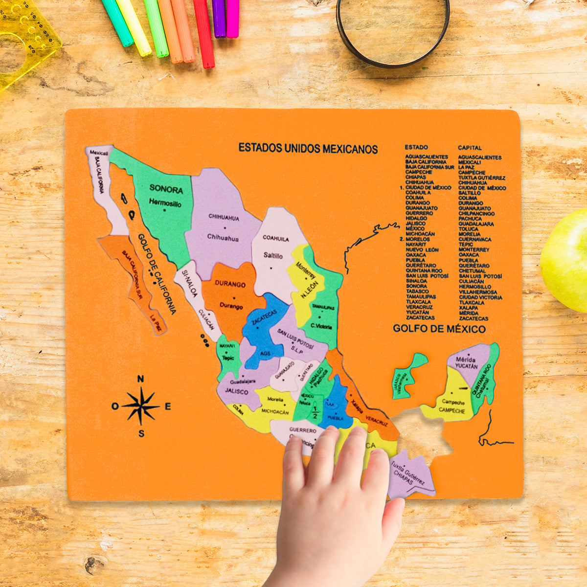 Mapa Didáctico de Foamy de los Estados Unidos Mexicanos, color Naranja