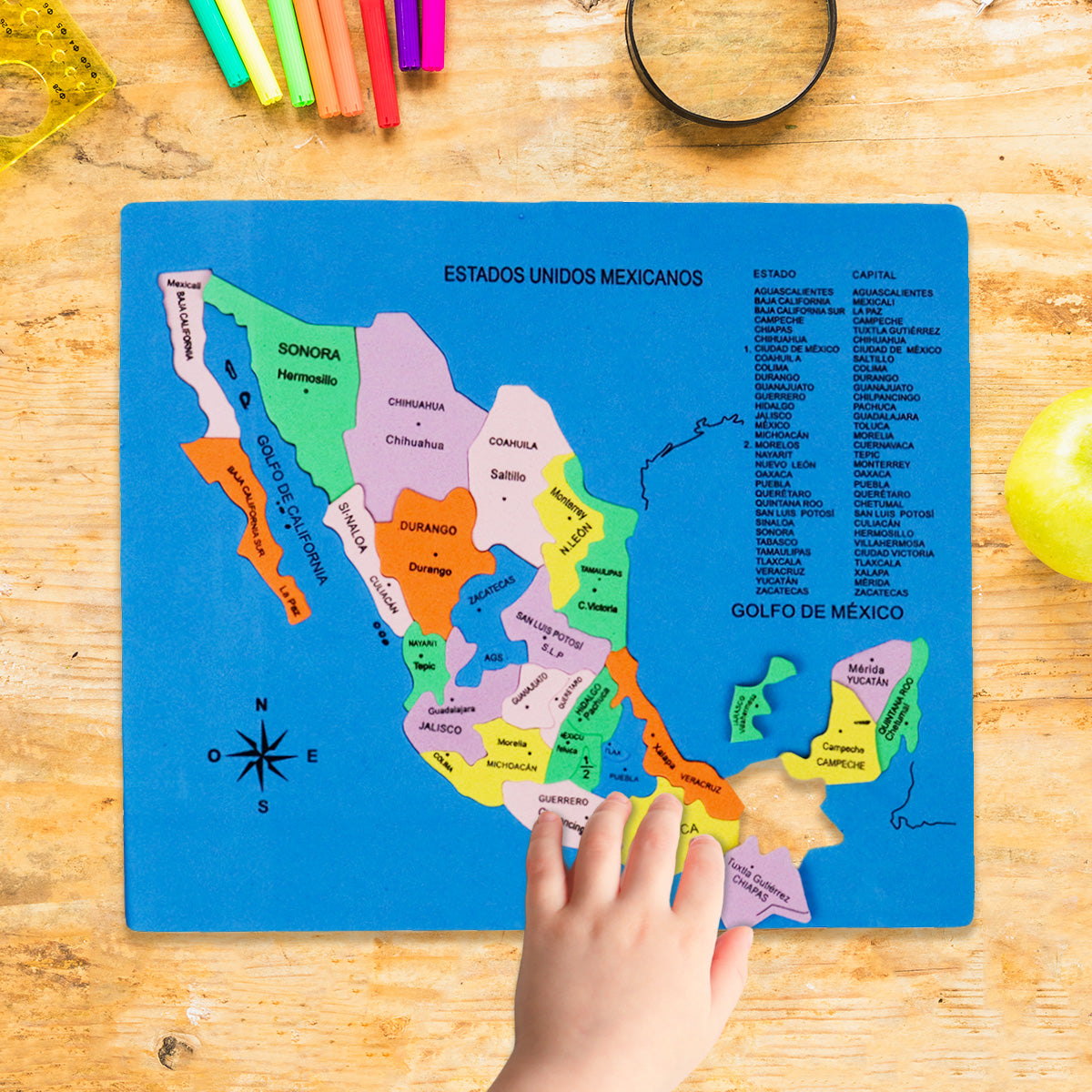 Mapa Didáctico de Foamy de los Estados Unidos Mexicanos, color Azul Rey