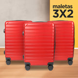 Set de Maletas de Viaje Líneas, color Rojo: ¡Llévate 3 y paga 2!, 37x23x55cm