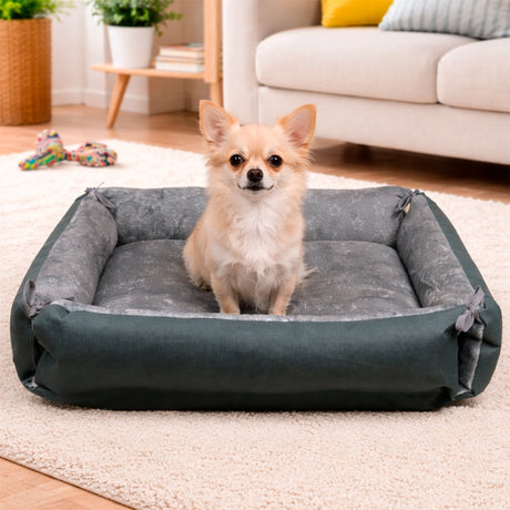 Cama para Mascota, Rectangular, Diseño Estrellas, Color Gris