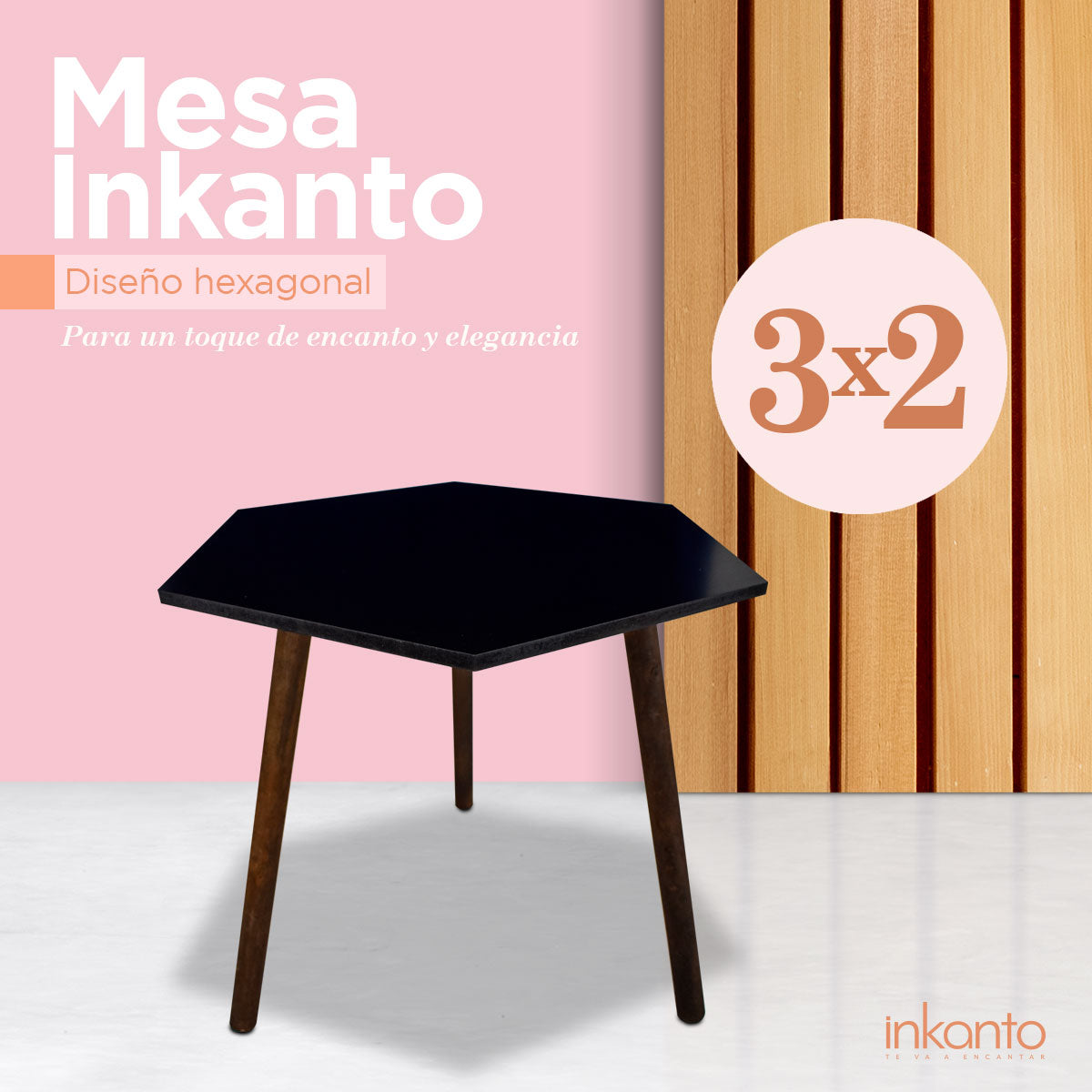 Kit de Mesas, Forma Hexagonal Negra ¡Llévate 3 y paga 2!