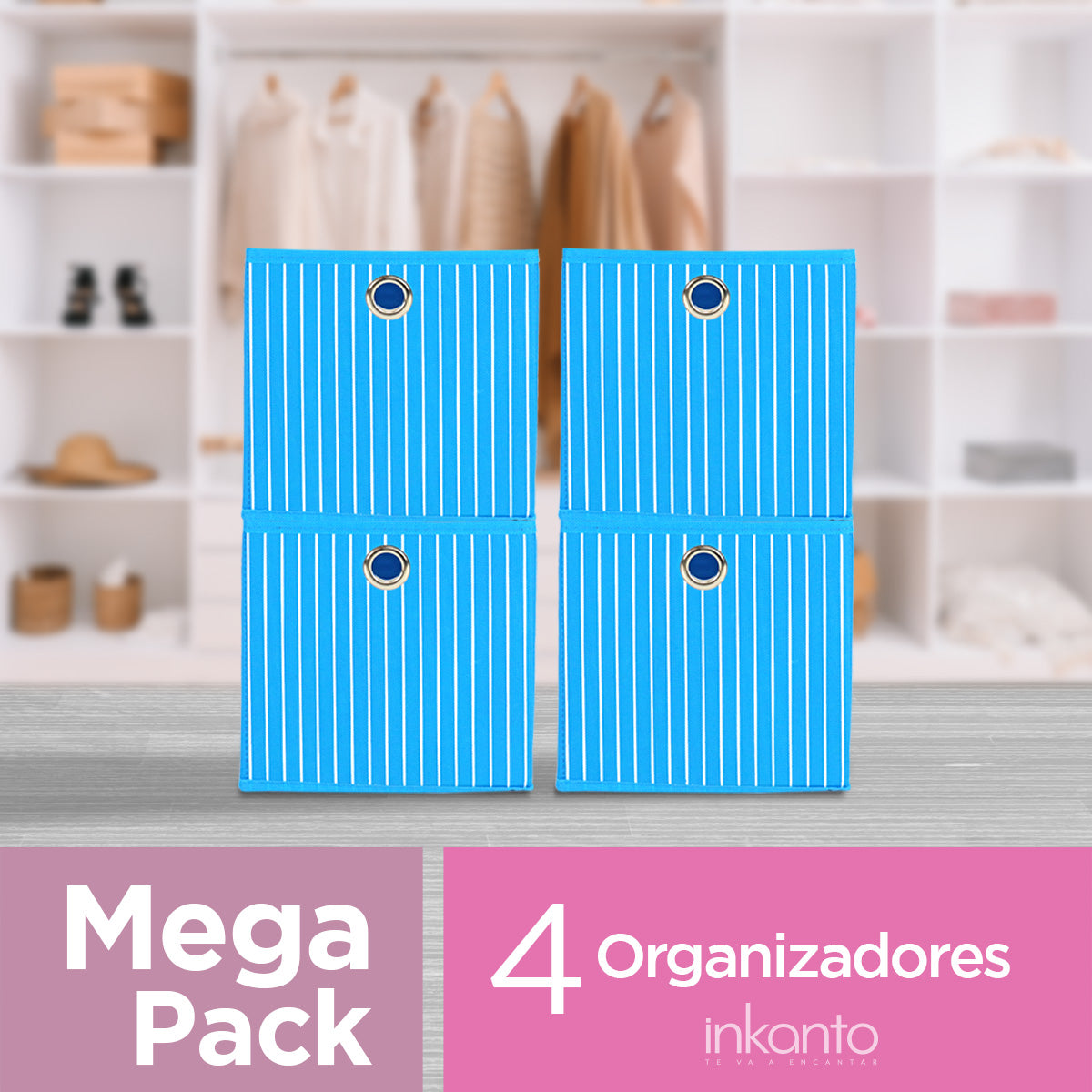 Mega Pack de 4 Cajas Organizadoras Multiusos Non Woven color Azul