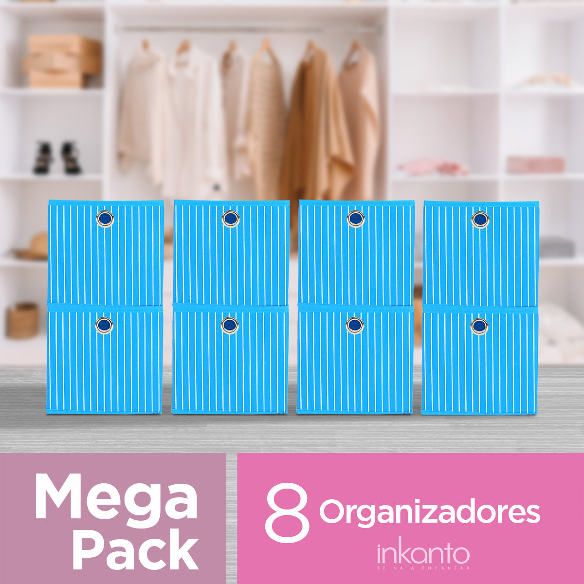 Mega Pack de 8 Cajas Organizadoras Multiusos Non Woven color Azul