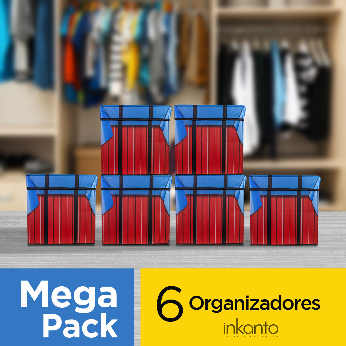 Mega Pack de 6 Cajas Organizadoras color Rojo con Azul, Inkanto