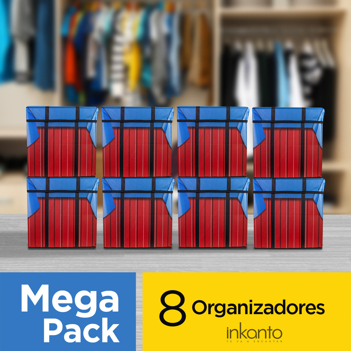 Mega Pack de 8 Cajas Organizadoras color Rojo con Azul, Inkanto