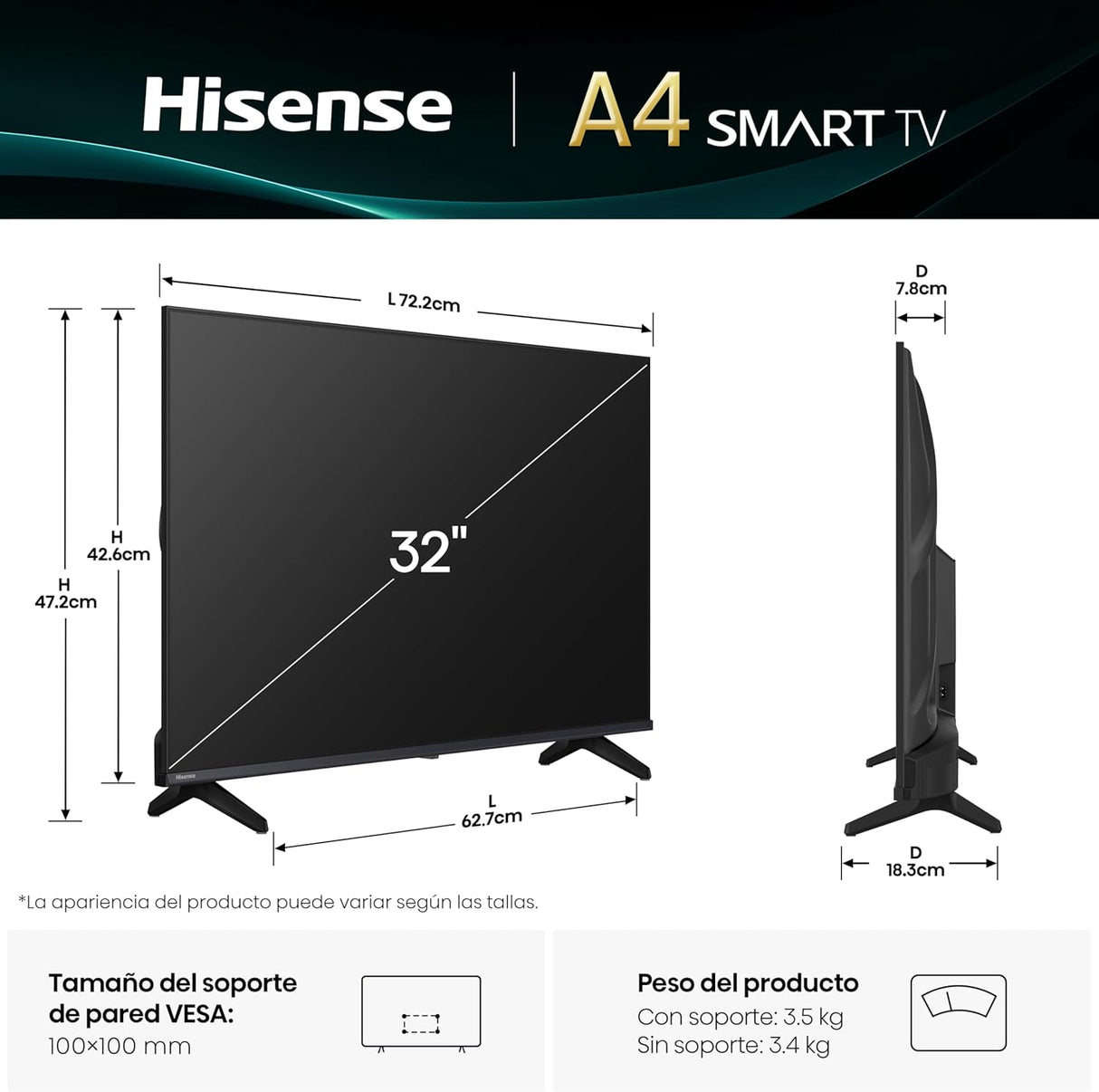 TELEVISOR MOD. 32A4NV SMART HD VIDAA