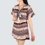 Vestido Juvenil con Moño Frontal color Café con Beige