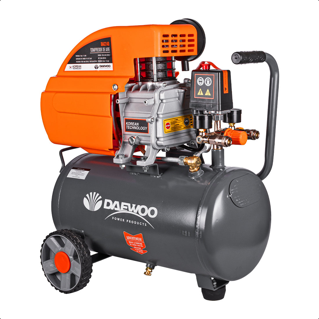 Compresor de aire, lubricado, horizontal 24L 2HP 110V 115psi (+kit) DAEWOO