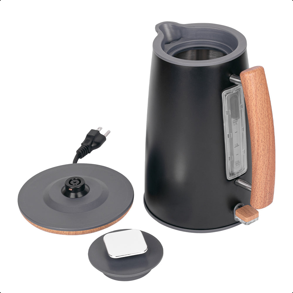 Hervidor Electrico Inalambrico Negro Con Madera