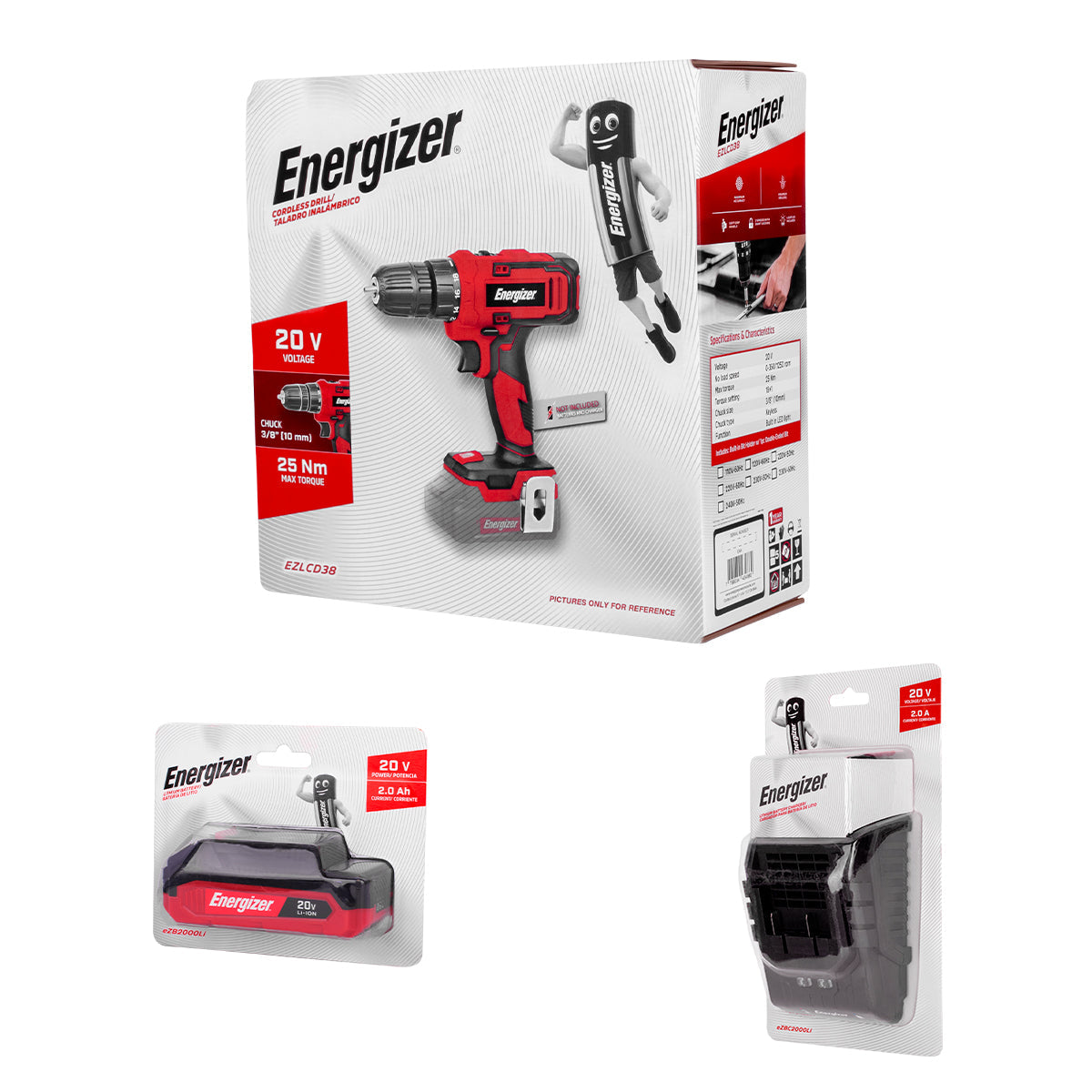 Taladro + Cargador + Bateria 2Ah 3/8